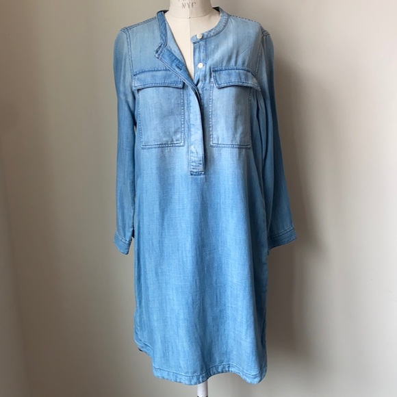 white christmas dresses J.Crew Blue Long Sleeve Chambray Denim Jeans Button Front Mini Shirt Dress  Sz 4 main image 0